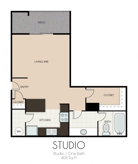 Floor plan for studio, 1 bath, 408 sqft